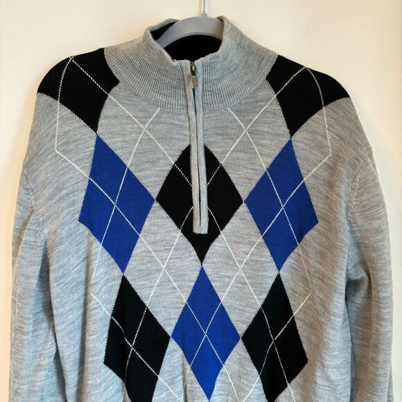 Footjoy Men’s Lined Performance argyle gray golf Sweater Wool exterior sz M EUC! - Picture 2 of 9